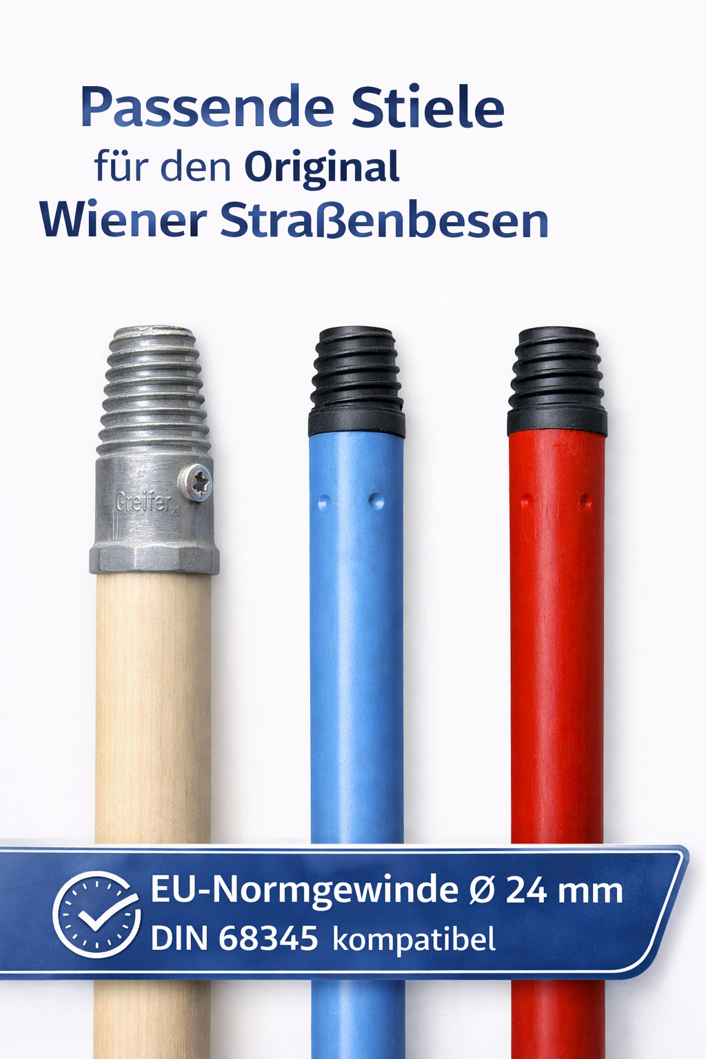 Detailansicht DIN 68345 Gewindeaufnahme des KVC Wiener Straßenkehrbesens für normgerechte Besenstiele